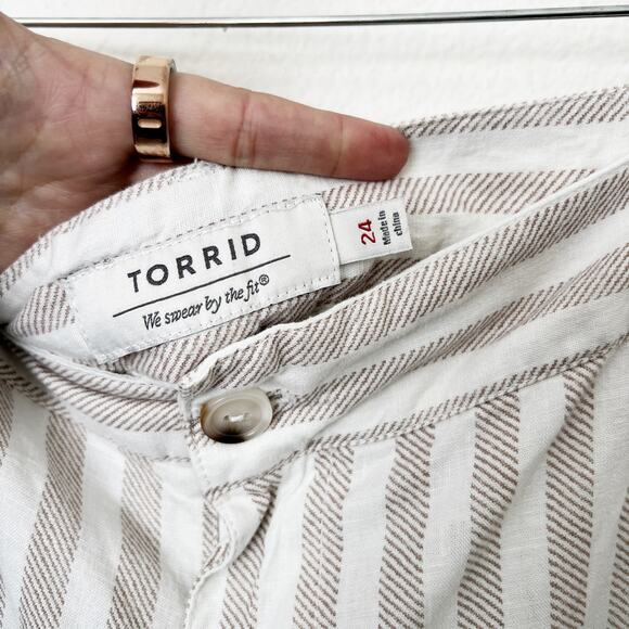 [Torrid] Tan Cream Linen Blend Striped Wide Leg Pants High Rise Casual Size 24 - Picture 10 of 12